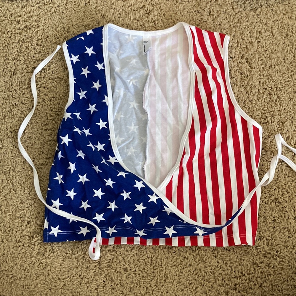 American Flag Cropped Top with Tie